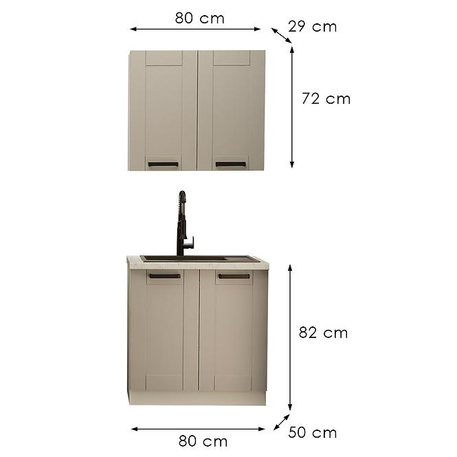 Küchenzeile Luna caygrey/weiß 80cm ohne Tischplatte