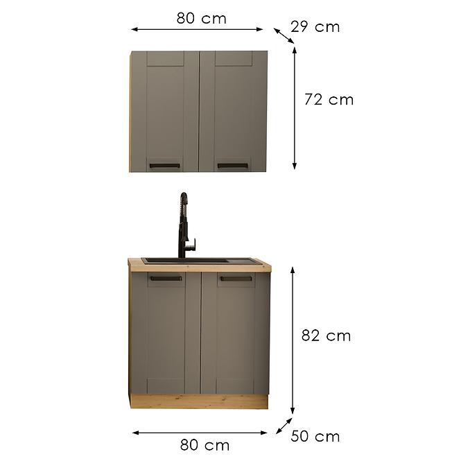 Küchenzeile Luna dustgrey/artisan 80cm ohne Tischplatte