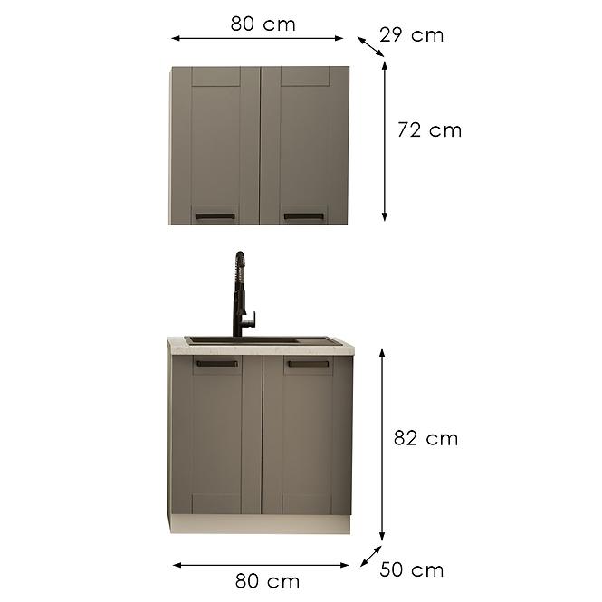 Küchenzeile Luna dustgrey/weiß 80cm ohne Tischplatte