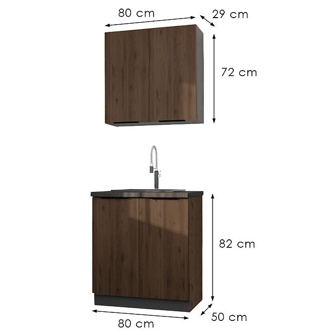 Küchenzeile Monza Okapi-Nuss 80cm ohne Tischplatte