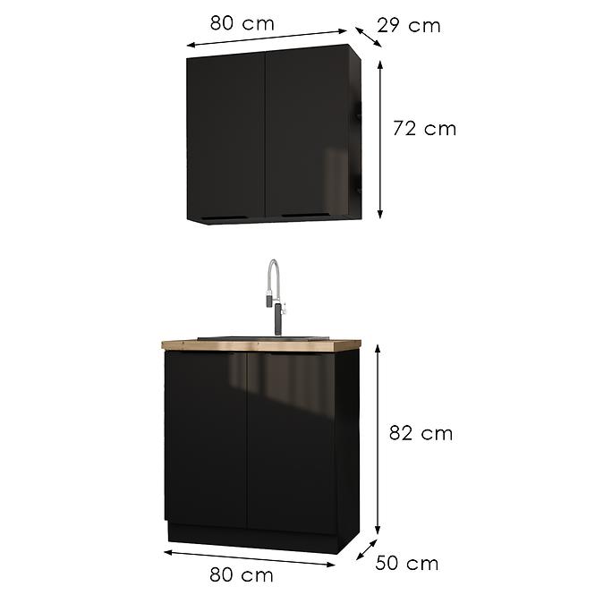 Küchenzeile Siena schwarz Mat 80cm ohne Tischplatte