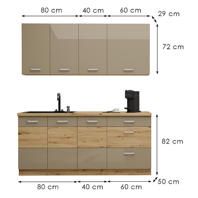 Küchenzeile Artisan cappuccino 180cm ohne Tischplatte