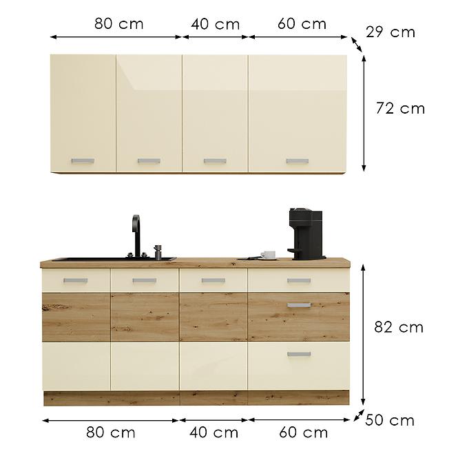 Küchenzeile Artisan creme 180cm ohne Tischplatte