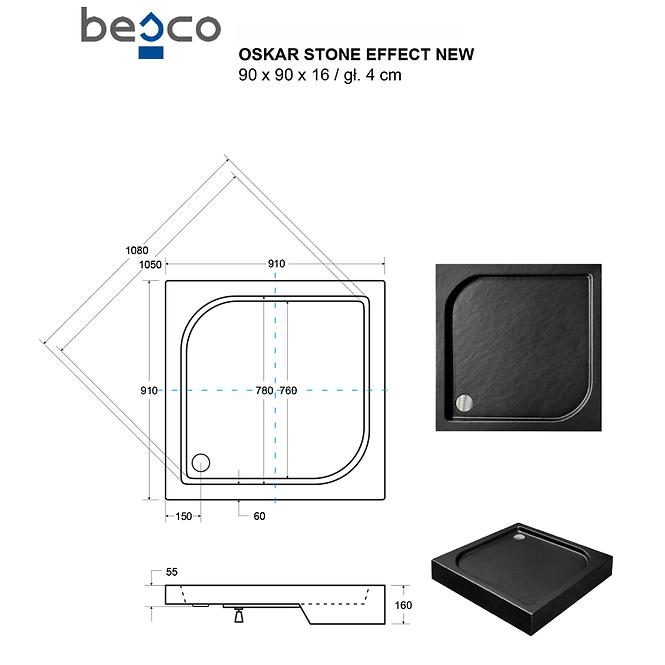 Duschwanne Viereck Oskar Stone Effect New 90x90 Schwarz