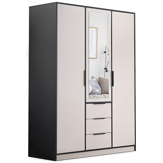 Schrank Duarte D3 Kaschmir/Schwarz/Spiegel 