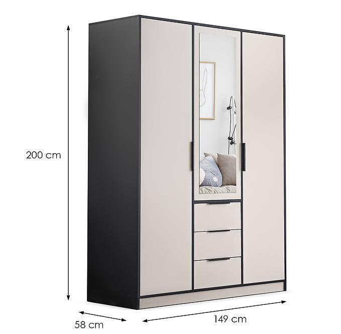 Schrank Duarte D3 Kaschmir/Schwarz/Spiegel 