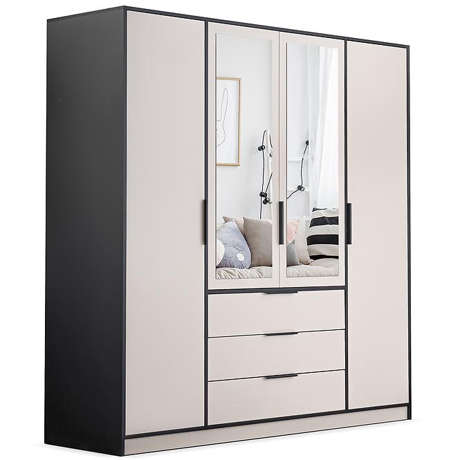 Schrank Duarte D4 Kaschmir/Schwarz/Spiegel 