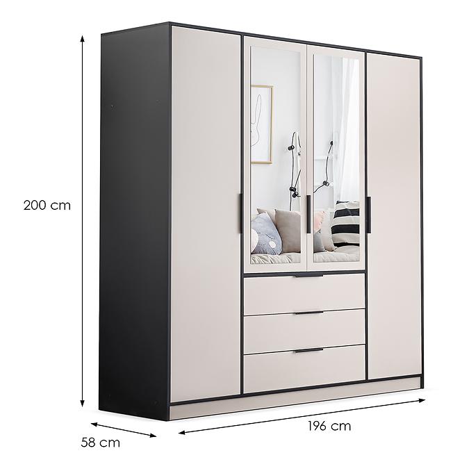 Schrank Duarte D4 Kaschmir/Schwarz/Spiegel 