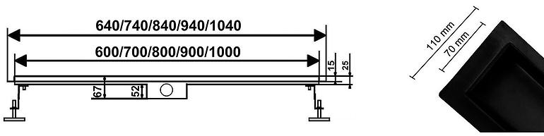 Entwässerungsrinne linear + vollflächig doppelseitig schwarz matt 700,9