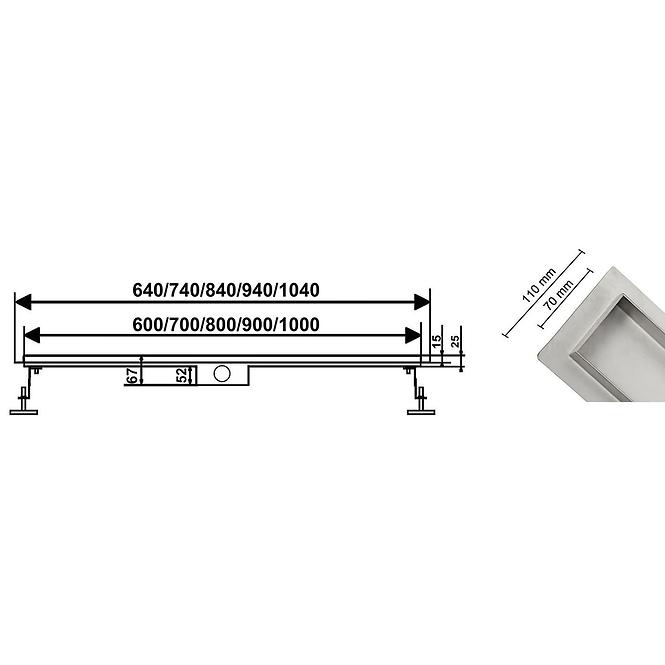 Entwässerungsrinne linear + vollflächig doppelseitig gebürstetes Gold 700,5