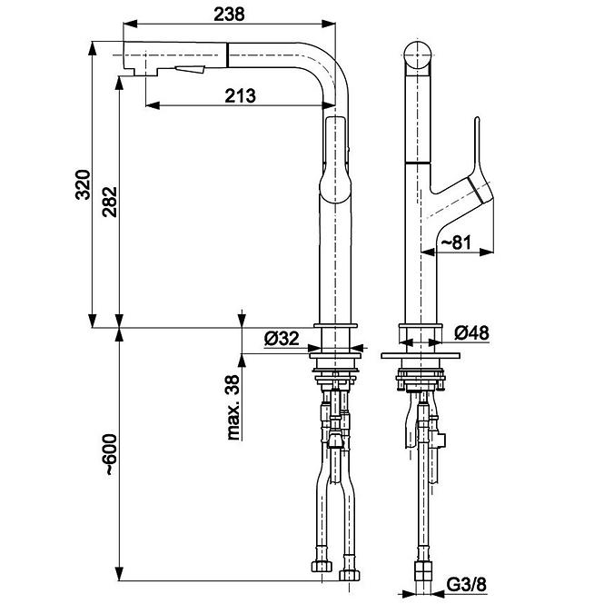 Spülbecken-Armatur Duero Design Inox mit ausziehbarer Brause,2