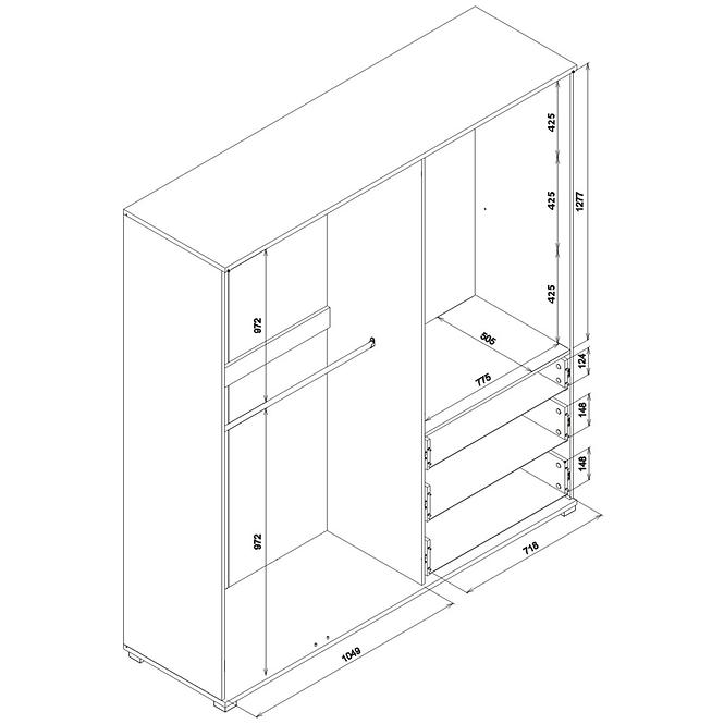 Schrank 4d Aris As11 eiche evoke/schwarz