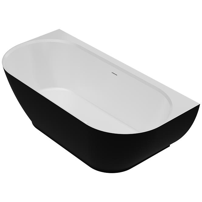 Badewanne Lesla 168x82 Konglomerat schwarz/Weiß matt