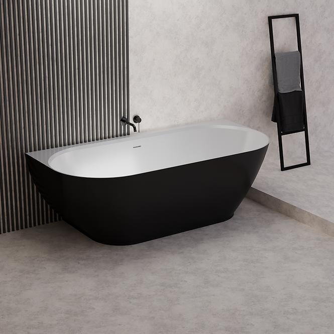 Badewanne Lesla 168x82 Konglomerat schwarz/Weiß matt