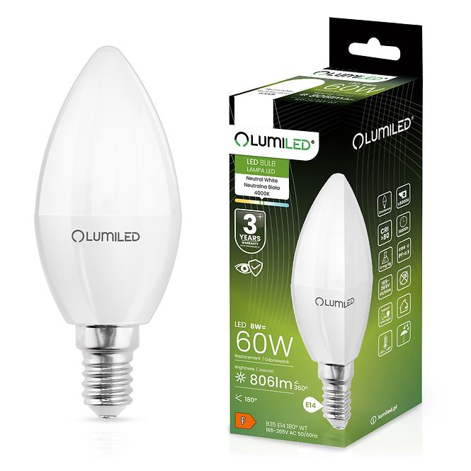 45LD ŽÁROVKA  LUMILED LED ŚWIECA 8W E14 806LM NB 4000K