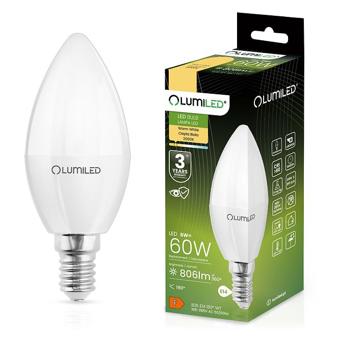 45LD ŽÁROVKA  LUMILED LED ŚWIECA 8W E14 806LM CB 3000K
