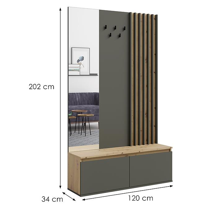 Garderobe Doris 90B eiche artisan/grau mit Lamellen