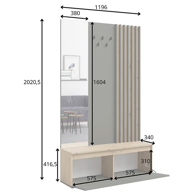 Garderobe Doris 90B eiche artisan/grau mit Lamellen