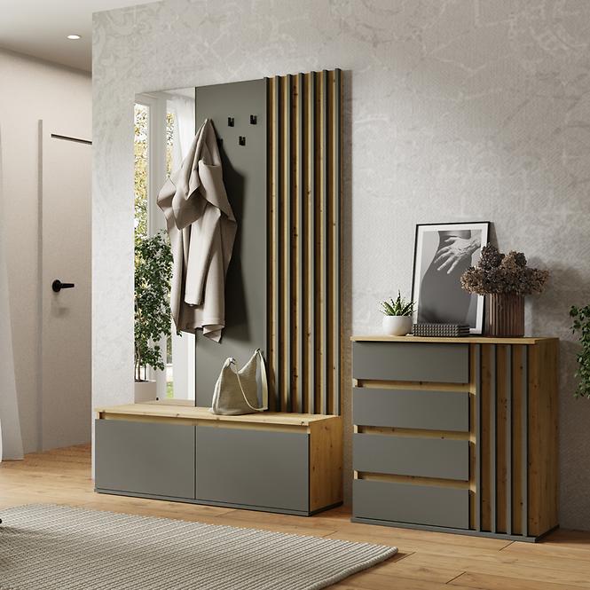Garderobe Doris 90B eiche artisan/grau mit Lamellen