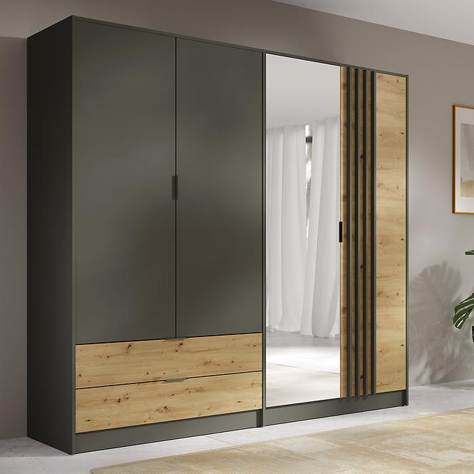 Schrank Rimini 4d2s grau/eiche artisan