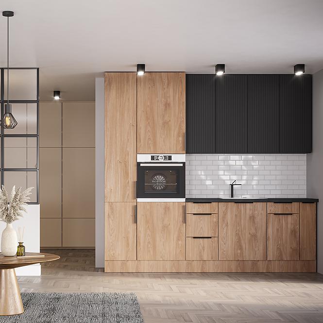 Küchenzeile Luxeo 260 Eiche Puccini/schwarze Rille Set 2