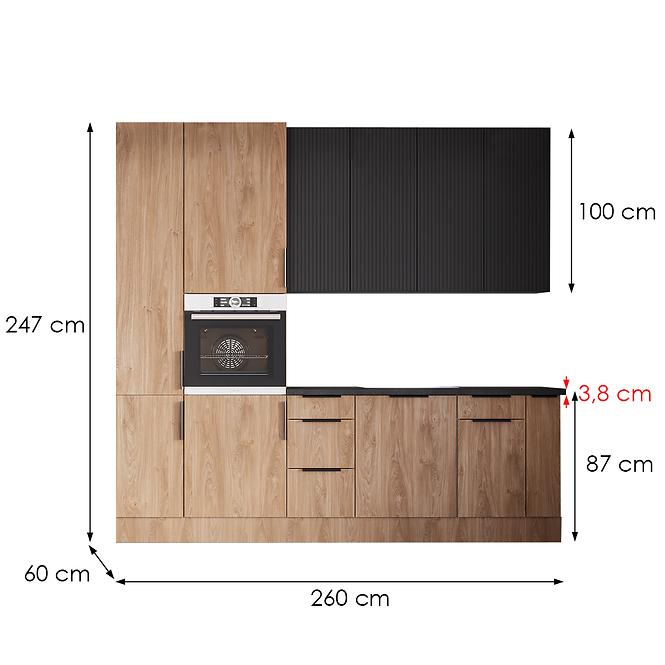 Küchenzeile Luxeo 260 Eiche Puccini/schwarze Rille Set 2