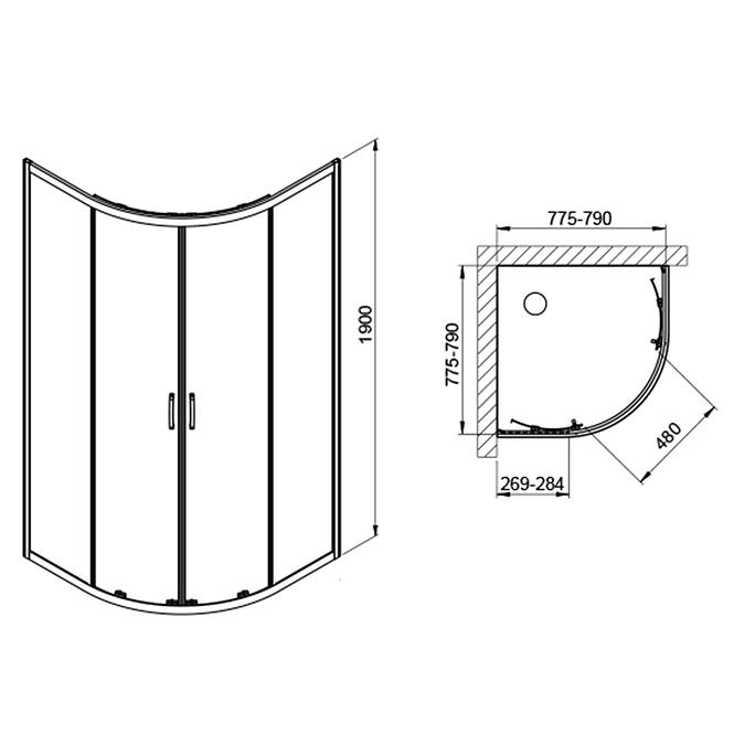 Duschkabine KP4/Fris-B-80-S CYW0,2