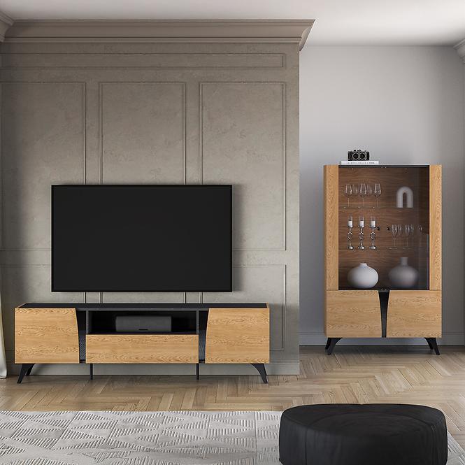 Tv Tisch Toscania 06 eiche Dune/Schwarzer Esche/Glas