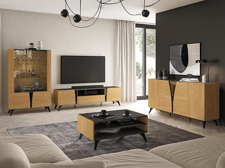 Tv Tisch Toscania 06 eiche Dune/Schwarzer Esche/Glas