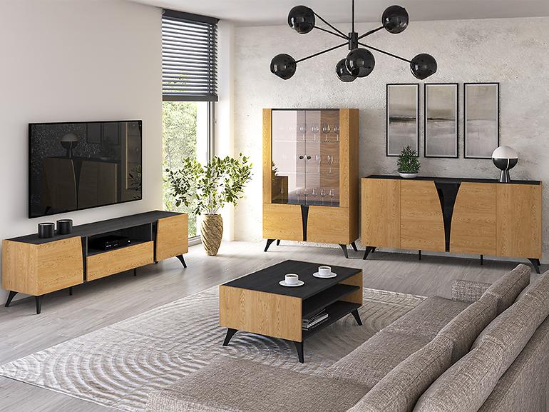 Tv Tisch Toscania 06 eiche Dune/Schwarzer Esche/Glas