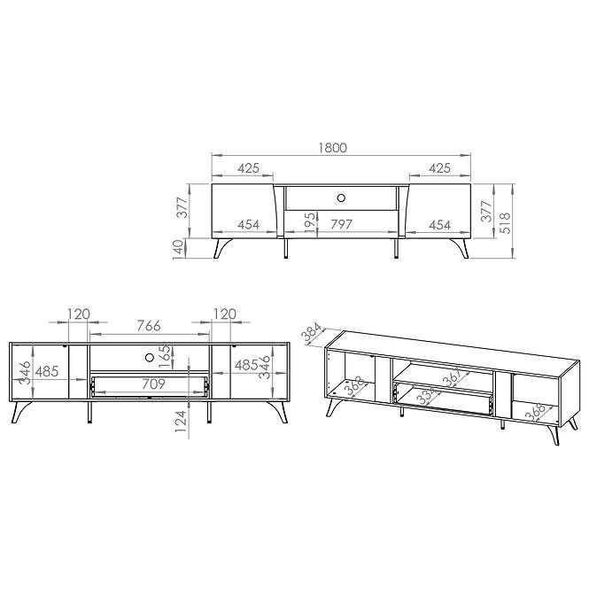 Tv Tisch Toscania 06 eiche Dune/Schwarzer Esche/Glas