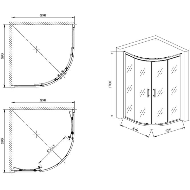 Duschkabine A1900W 90/170 Ring