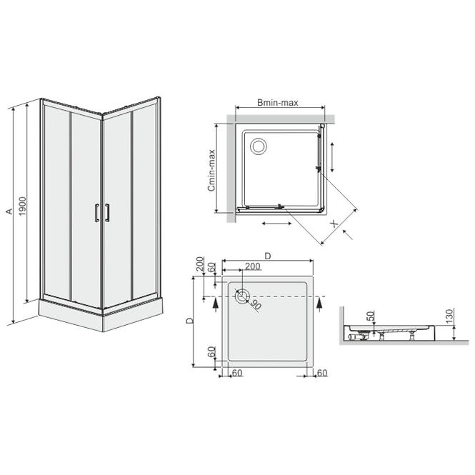 Duschkabine KW KN/TX5B 90 W15 SB Glass Protect