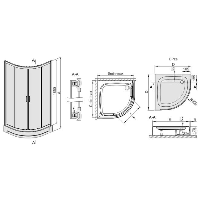 Duschkabine KP4/TX5B 80/190 W15 SB+BPZA 2 teilig Glass Protect