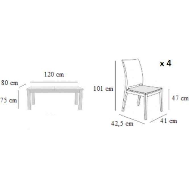 Esszimmer Set Smart 1+4 st30 120/80 d.rustikal w2 tap.a-6