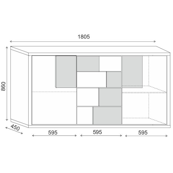 Kommode Elstra 180cm Beton/ Weiß