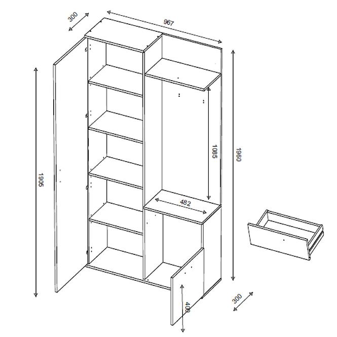 Garderobe Justus weiß Eiche Country 97 cm