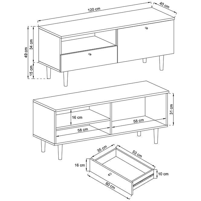 TV Tisch Loveli 120 weiß/Buche aristan