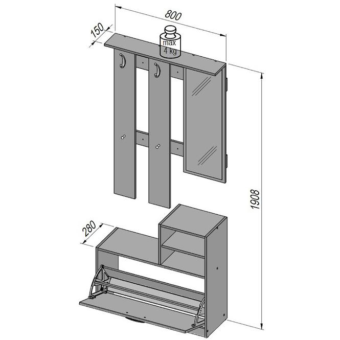 Garderobe Niko 135cm Eiche Sonoma