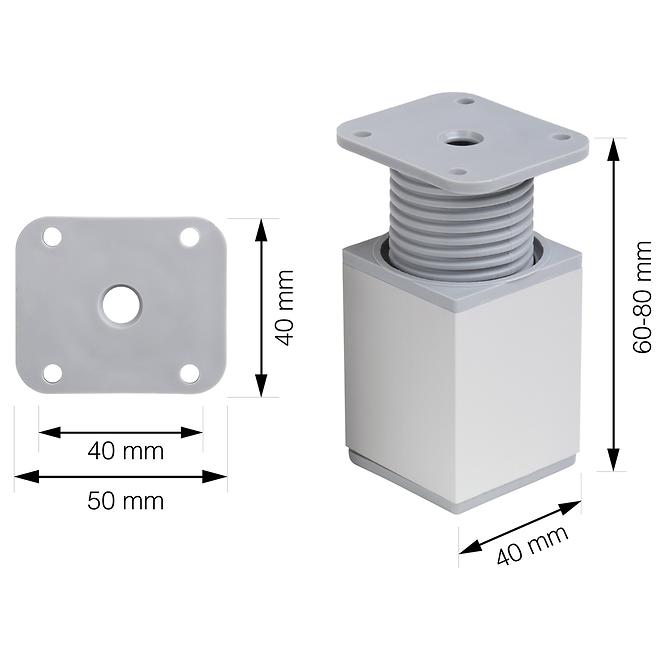 Möbelfuß 40x40x60 mm, 50 kg, Plastik, Aluminium opt.
