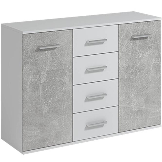 Kommode Jacob 112cm Weiß/ Beton 