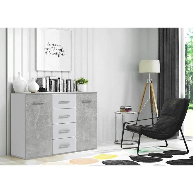 Kommode Jacob 112cm Weiß/ Beton 