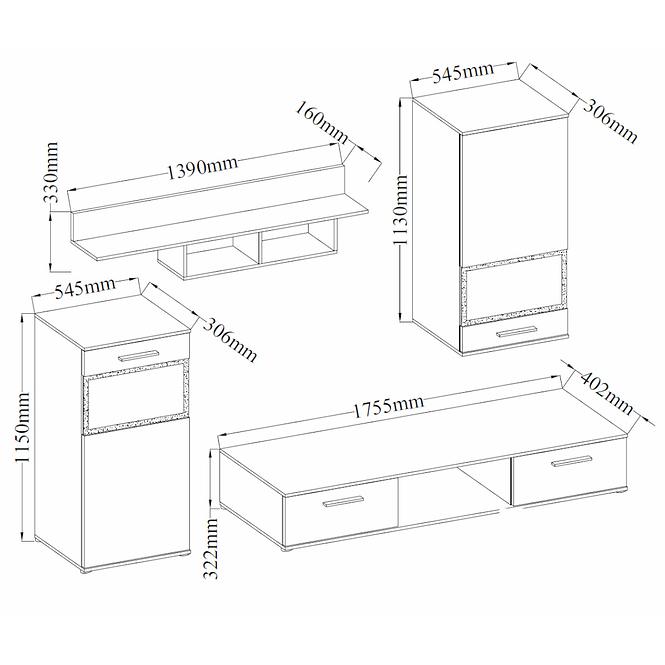 Wohnwand Blues 230cm Eiche Sonoma