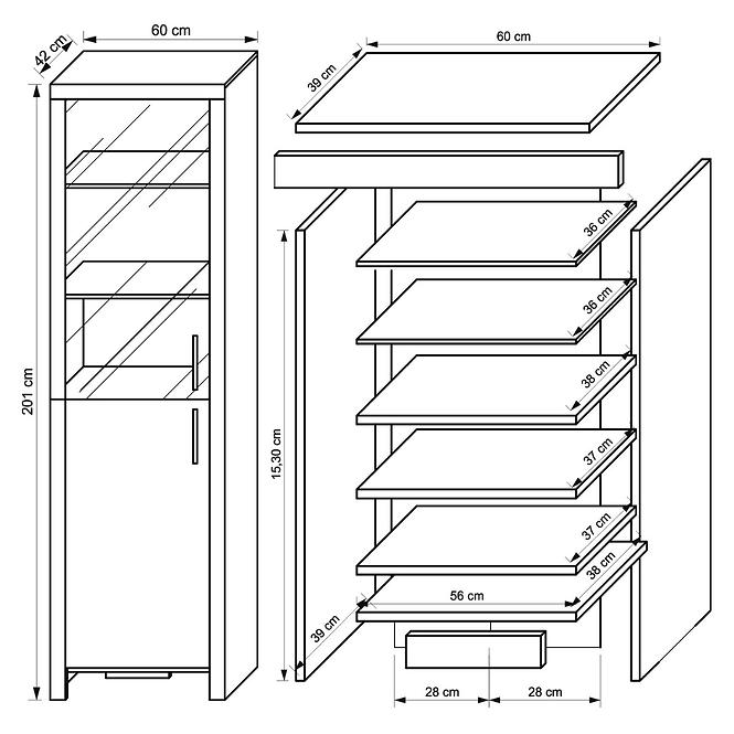 Vitrine Cezar 60cm Eiche Sonoma Links