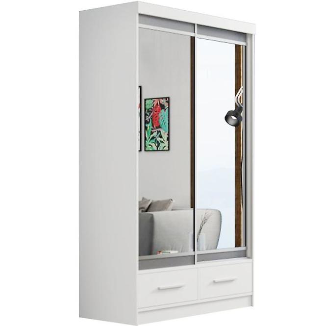 Schrank Margo 120cm Eiche Weiß Mat/Grau + Spiegel