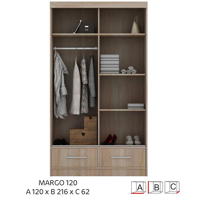 Schrank Margo 120cm Eiche Weiß Mat/Grau + Spiegel