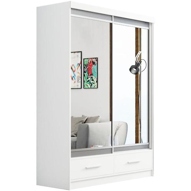 Schrank Margo 150cm Eiche Weiß Mat/Grau+ Spiegel
