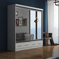 Schrank Margo 200cm Eiche Weiß Mat/Grau+ Spiegel