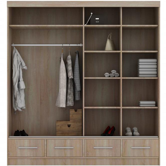 Schrank Margo 200cm Eiche Weiß Mat/Grau+ Spiegel