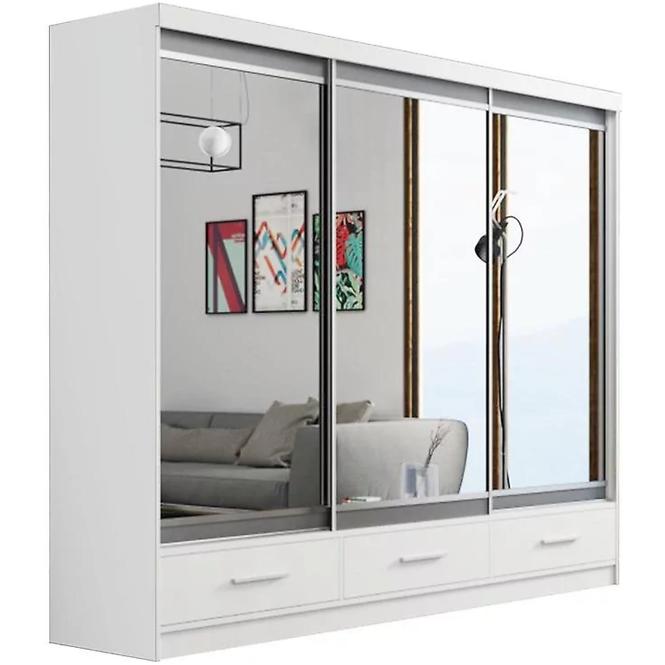 Schrank Margo 250cm Eiche Weiß Mat/Grau+ Spiegel